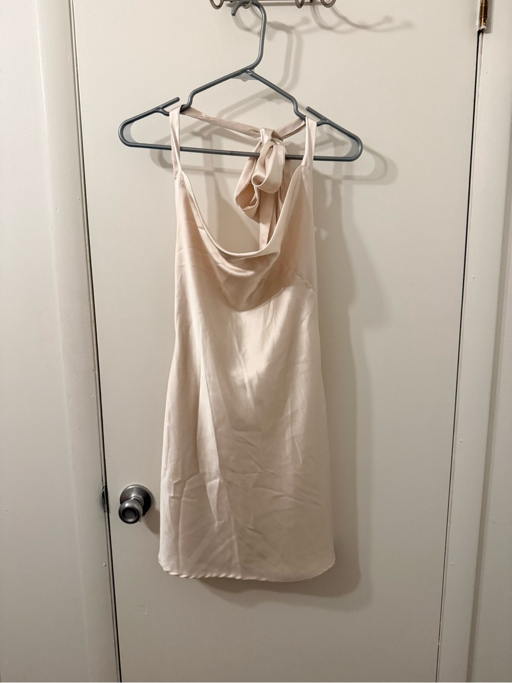 Silky Cream Slip Dress with Cowl Neck